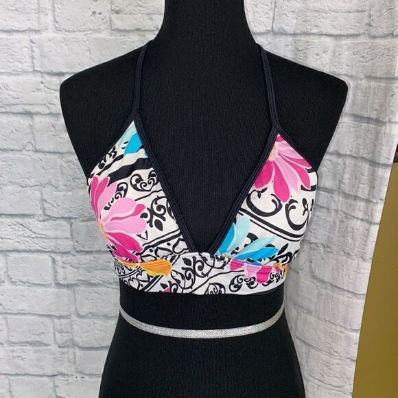 Tropical print floral 2 piece bikini w/criss cross back tie string sz M women - Picture 3 of 11